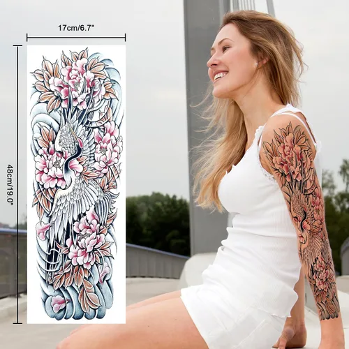 Miniatura 2 de Tatuaje temporal de brazo completo de Halloween para hombres y mujeres, 12 hojas de tatuajes temporales de manga de esqueleto de calavera, tatuajes