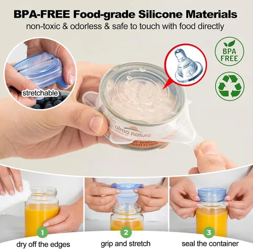 Miniatura 4 de Tapas de silicona para latas de alimentos para mascotas (paquete de 8, 2.6 pulgadas + 3.3 pulgadas), tapas de silicona reutilizables sin BPA