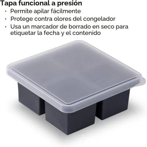 Miniatura 4 de W&P Cup Cubes - Bandeja de silicona para congelador con tapa, azul, hace 4 porciones perfectas de 1 taza, congela y almacena sopa, caldo, salsa