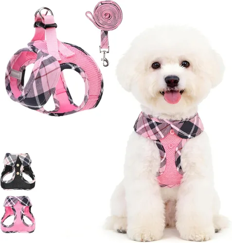 Miniatura 18 de Arnés de malla suave para cachorros – Juego de arnés y correa para perros pequeños, ajustable y cómodo chaleco reflectante acolchado para cachorros