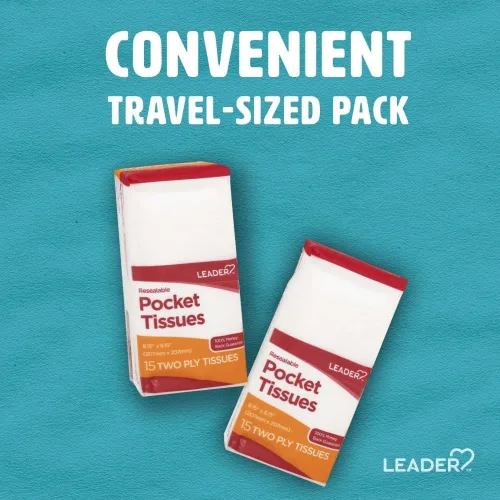 Miniatura 2 de Leader Pañuelos de bolsillo resellables, pañuelos faciales suaves de 2 capas, algodón puro, para llevar, tamaño de viaje, sin loción, 16 paquetes