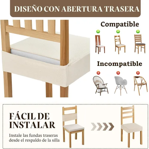 Miniatura 5 de Songrey Juego de 6 fundas de asiento impermeables para sillas de comedor, sin fundas para sillas traseras, elásticas, extraíbles y lavables