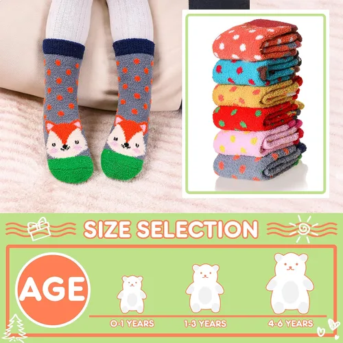 Miniatura 6 de 6 pares de calcetines antideslizantes para bebés y niñas, calcetines cálidos con agarres para niños pequeños, de lana gruesa y suave, para invierno