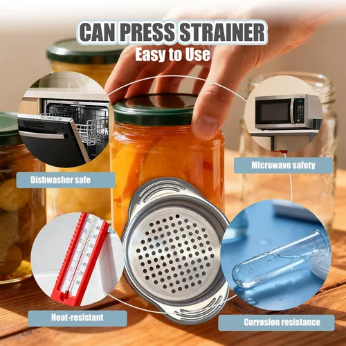 Miniatura 5 de Colador de latas de atún de acero inoxidable, 2 piezas, colador de enlatado de grado alimenticio para latas regulares y de cuello ancho, prensa