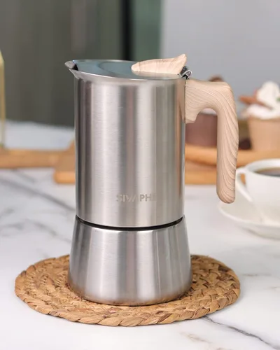 Miniatura 2 de Sivaphe Cafetera de 4 tazas de Acero Inoxidable para Estufa Soporte de Inducción Olla Moka Italiana de 10 oz Cafetera Cubana Duradera 200ml