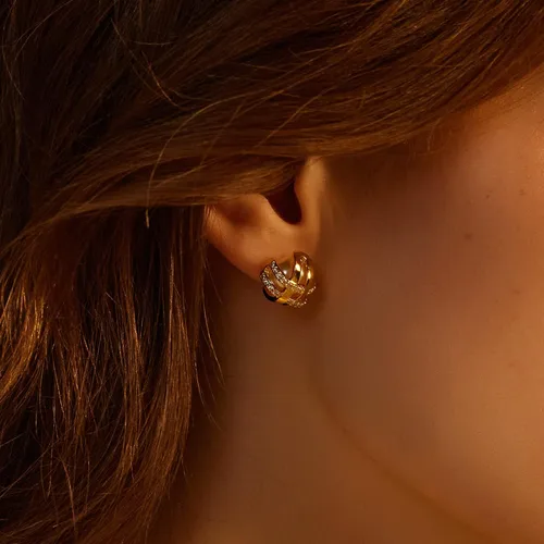 Miniatura 4 de C.Paravano Aretes de oro de 18 quilates para mujer, hipoalergénicos para mujer, aretes tipo dormilona con parte trasera plana