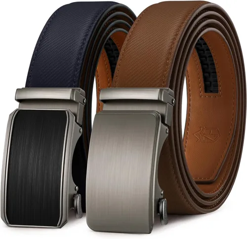 Miniatura 16 de Zitahli - 2 paquetes de cinturón de trinquete de cuero para hombre, cinturón de regalo para hombre, para vestir y casual, ajuste para adaptarse