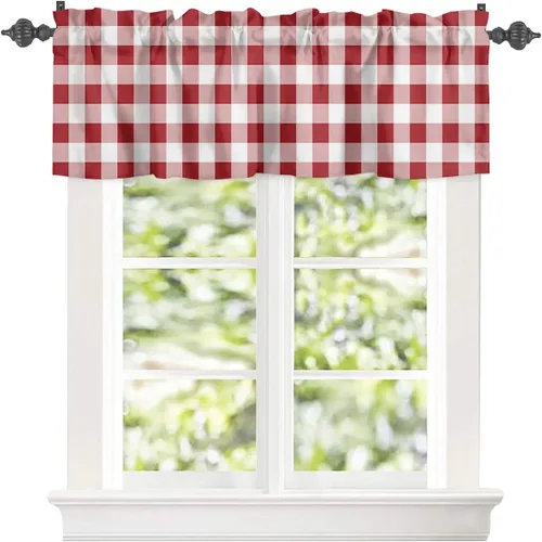 Miniatura 3 de Cortina de cenefas de granja para cocina, cafetería, moderna cenefa de ventana a cuadros rojos y blancos, cortinas cortas de 42 x 12 pulgadas