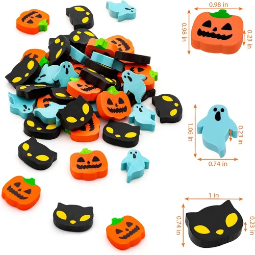 Miniatura 2 de YGAOHF Paquete de 48 mini borradores de Halloween, 6 estilos lindos a granel, divertidos borradores de calabaza, fantasma, murciélagos, recuerdos