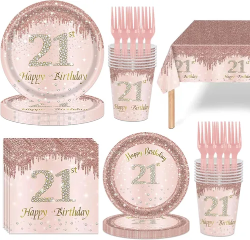Miniatura 12 de 121 piezas de suministros para fiesta de 40 cumpleaños, platos, servilletas, tazas, tenedores, mantel, decoración temática de 40 cumpleaños en oro