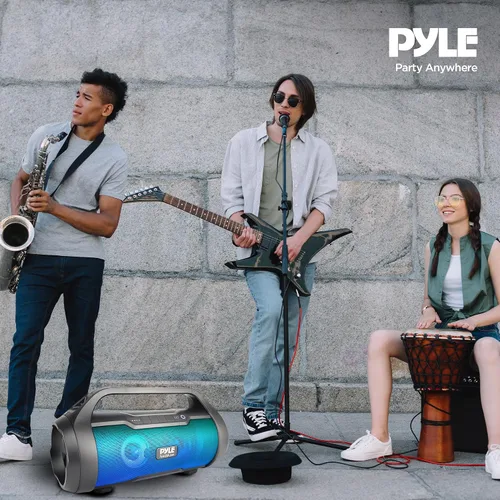 Miniatura 2 de Pyle Altavoz portátil Bluetooth Boombox – 40 W de potencia máxima, 2.0 canales recargable estilo barril altavoz con TWS, luces LED – entrada AUX