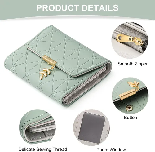 Miniatura 6 de RNIEGA Cartera pequeña de cuero para mujer, con bloqueo RFID, tarjetero compacto con cremallera y bolsillo para monedas con ventana de identificación