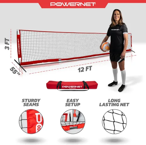 Miniatura 3 de PowerNet Red de tenis de fútbol, portátil instantánea, interior y exterior, base plegable de metal pesada, postes verticales duraderos, instalación