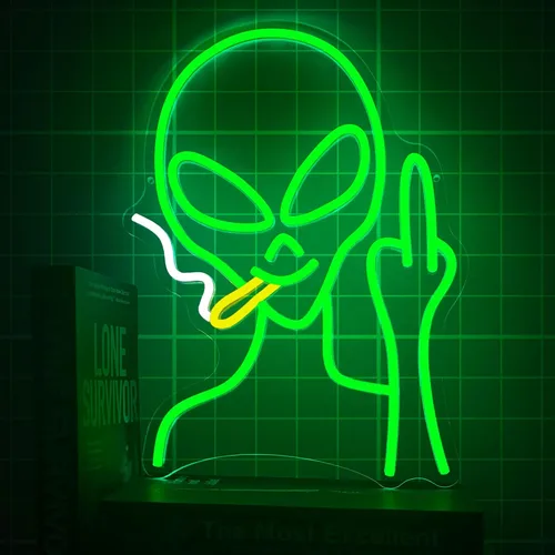 Letreros de neón alienígenas verdes, letreros de neón LED regulables para decoración de pared, dormitorio, guarida del hombre, sala de juegos, bar