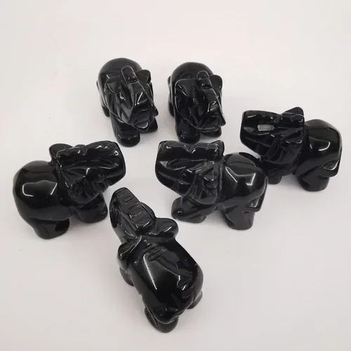 Miniatura 5 de Estatua de cristal de elefante tallada a mano, escultura de animal guardián de oficina en casa, decoración de 1.5 pulgadas, obsidiana negra
