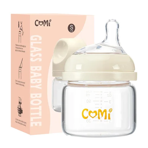 COMI Biberones de vidrio natural para bebés que amamantan, juego de biberones anticólicos para recién nacidos con pezón de flujo lento, 0-3 meses,