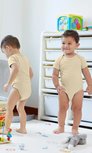 Miniatura 2 de KOH KOH Body de bebé de manga corta de algodón sólido con hombros descubiertos para niños