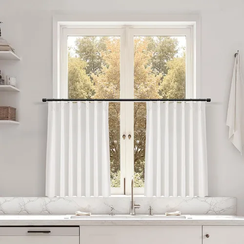 Miniatura 166 de Juego de 2 paneles de cortinas de ventana de cocina beige de 24 pulgadas de largo, con textura de lino, plisadas, filtrantes de luz, semi pequeñas