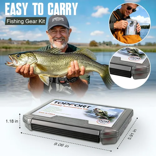 Miniatura 2 de TOPFORT Kit de 187/343 piezas de accesorios de pesca, Caja de aparejos de pesca organizada con aparejos incluidos, anzuelos de pesca, pesas de Kit