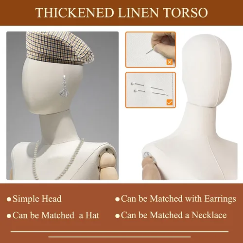 Miniatura 4 de Maniquí de forma de vestido femenino, torso de mujer para coser, cuerpo de maniquí de exhibición de ropa con soporte de altura ajustable dorado