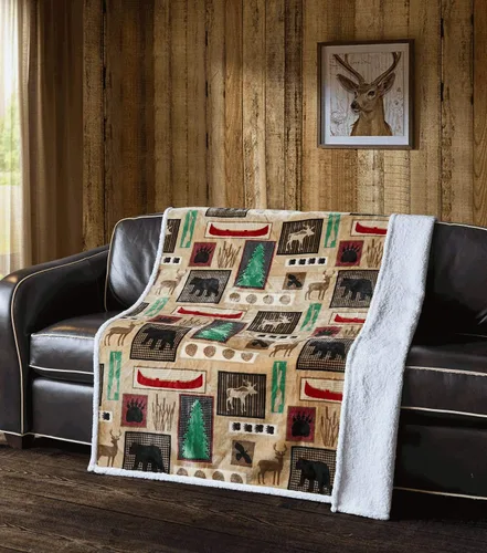Virah Bella Manta Sherpa de franela de cabina para sofá, 50 x 60 pulgadas, manta de franela Lake Living