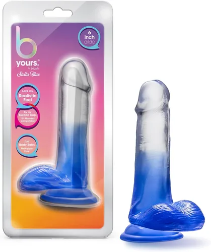 Juguetes sexuales para adultos, B Yours Stella Blue, consolador de tacto real de 6.5 pulgadas de largo y 1.25 pulgadas de ancho, compatible con Azul