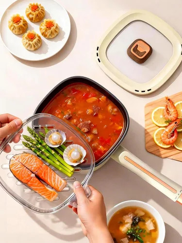 Miniatura 7 de Olla eléctrica para cocinar 2.5L antiadherente portátil olla para saltear sartén para sopa de ramen, carne de avena, dormitorio, viaje, olla
