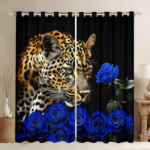 Miniatura 30 de Erosebridal Cortinas de Rosas Rojas 3D Tratamientos para Ventanas de Guepardo, Paneles de Cortinas con Estampado de Gato Leopardo para Sala
