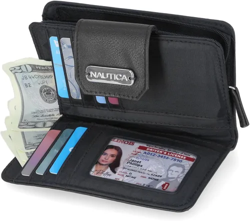 Miniatura 2 de Nautica para Mujeres, Cartera de Cuero Vegano RFID Close Reach, Pequeño Monedero Tarjetero con Bolsillo con Cremallera para Monedas y Ventana de ID