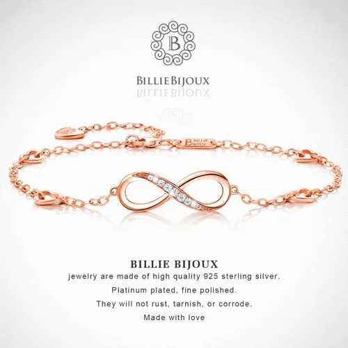 Miniatura 10 de Billie Bijoux Pulsera tobillera de plata de ley 925 para mujer, con símbolo de amor infinito, ajustable, grande, regalo para mujer