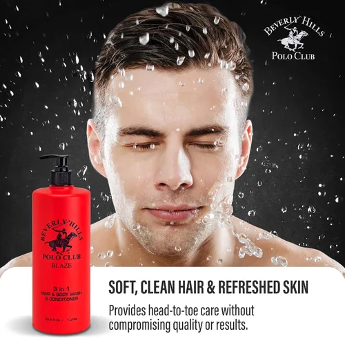 Miniatura 6 de Beverly Hills Polo Club Champú acondicionador 3 en 1 para hombre Blaze Scent Frescura premium durante todo el día y aseo de lujo vigorizante