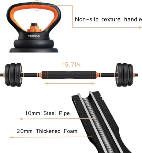Miniatura 5 de Juego de mancuernas ajustables 4 en 1 para gimnasio en casa, juego de mancuernas de peso libre de 44 libras con conector utilizado como soporte