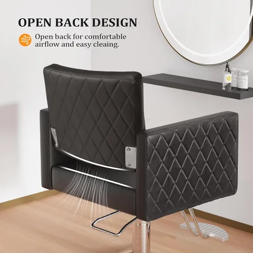 Miniatura 5 de Bonnlo Silla de salón para estilista asiento ancho, silla de peluquería hidráulica con reposapiés de aleación de aluminio, silla de peluquería negra