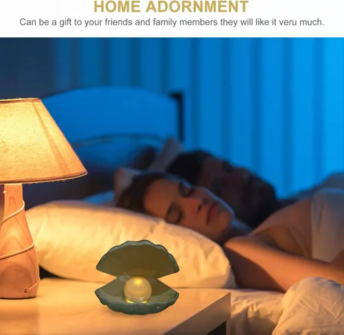Miniatura 6 de IMIKEYA Shell Pearl Light White Ceramic LED Pearl in Shell Luz nocturna Escritorio portátil inspirado en el océano Lámpara de concha para dormitorio