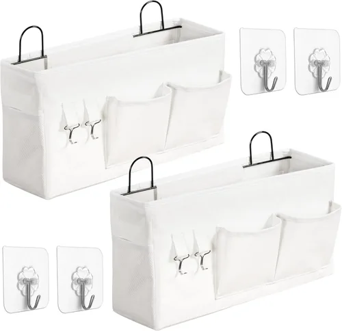 Miniatura 9 de 2 bolsas grandes para colgar en la pared, organizador de bolsillos de tela de lino para puerta, armario, impermeable, multifuncional, para sala de 2