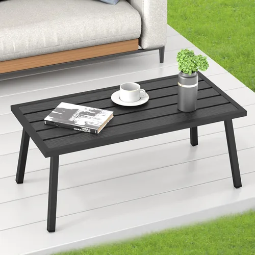 Miniatura 5 de C-Hopetree Mesa auxiliar de centro de metal pequeña para patio exterior, rectangular, color negro