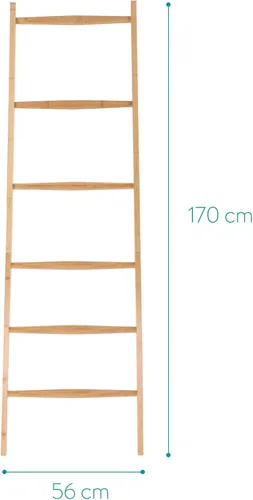Miniatura 3 de Navaris Escalera para toallas de bambú, estante de madera, toalla, toalla, ropa, barandilla de lino para baño y dormitorio, soporte para toallas