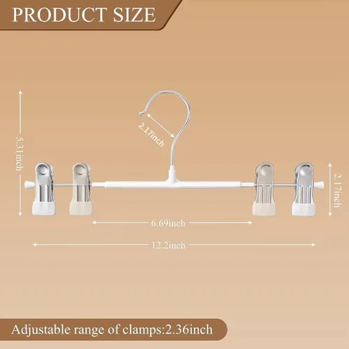 Miniatura 6 de Perchas para Pantalones con Clips Paquete de 10 Perchas Ajustables para Falda para Mujeres Perchas Antideslizantes para Pantalones para Jeans