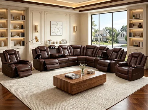 Miniatura 33 de Juego de sofá modular reclinable eléctrico con LED, juegos de muebles de sala de estar, sofá reclinable de cuero para sala de estar/cine en casa