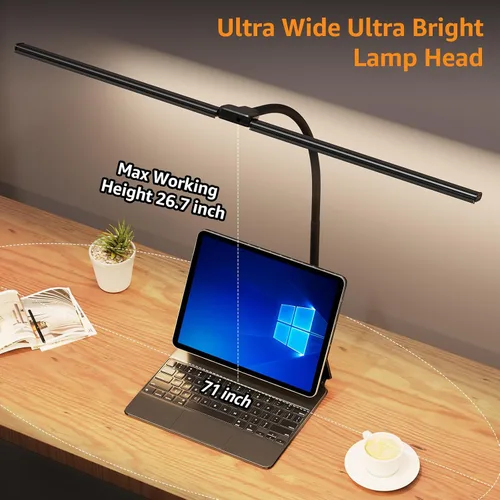 Miniatura 7 de ShineTech Lámpara LED de escritorio para oficina en casa, luz de abrazadera ultra brillante con cuello de cisne flexible, 25 modos de iluminación