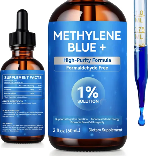 Solución azul de metileno al 1%, azul de metileno para humanos, solución líquida mejorada al 1% para una mayor absorción, salud cerebral humana y