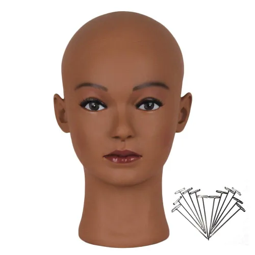 Miniatura 10 de HAIRWAY Cabeza de maniquí calva para mujer, cabeza de maniquí calva para hacer pelucas y exhibir cabeza de muñeca con pasadores en T gratis