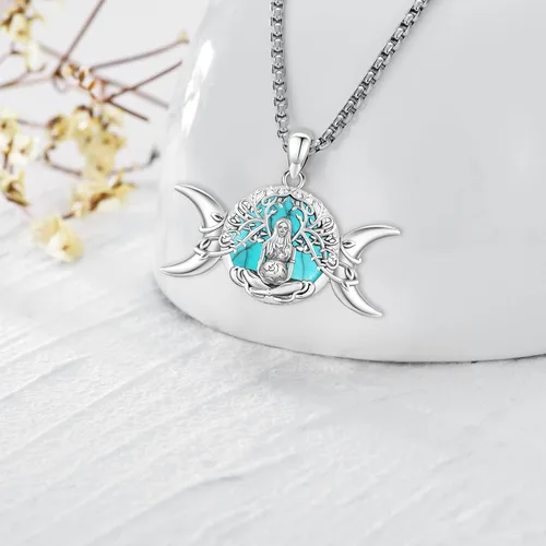 Miniatura 198 de Collar de pentagrama de plata de ley con triple luna, diosa celta, nudo celta, nudo de brujas, Ankh, sol y luna, Hécate, lilith, Santa Muerte