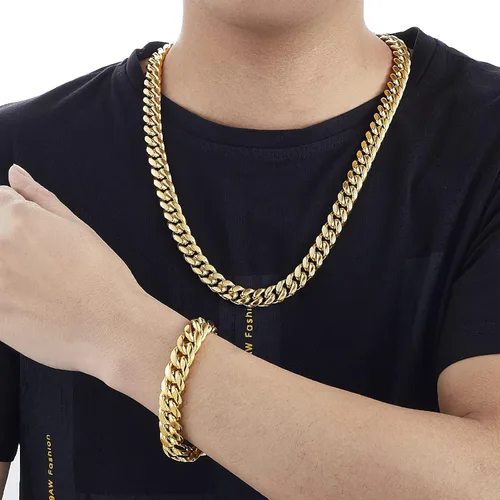Miniatura 8 de GUQILA Pulsera de eslabones cubanos para hombre, 0.315in0.394in0.472in, pulseras de cadena de eslabones cubanos chapados en oro de 18 quilates