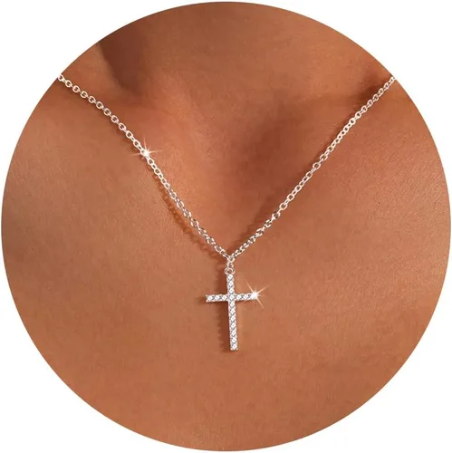Miniatura 77 de Collar de cruz para mujeres y niñas, delicado chapado en oro de 14 quilates, gargantilla con dije de cruz que no se deslustra, impermeable, moderno