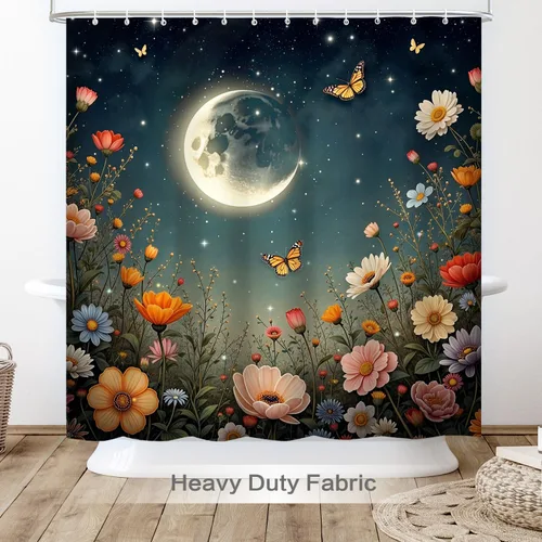 Miniatura 8 de Vimorco Cortinas de ducha, cortina floral para baño con 12 ganchos, tela de poliéster decorativa para el hogar, lavable a máquina, accesorios