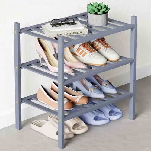 Miniatura 17 de Smiry Zapatero de bambú para clóset, organizador de zapatos apilable de 4 niveles largo de madera, estante de almacenamiento de zapatos Negro