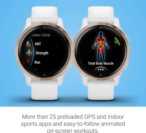 Miniatura 4 de Garmin Venu 2S, reloj inteligente GPS de tamaño pequeño con funciones avanzadas de monitoreo de salud y fitness, bisel de oro rosa con caja blanca