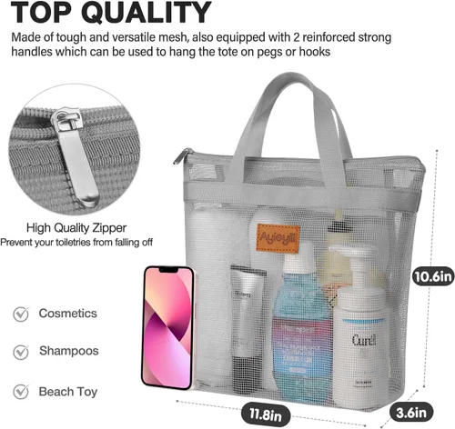 Miniatura 2 de Hommtina 2 bolsas de malla de ducha de secado rápido para colgar artículos de tocador y baño organizador para viajes y natación con cremallera