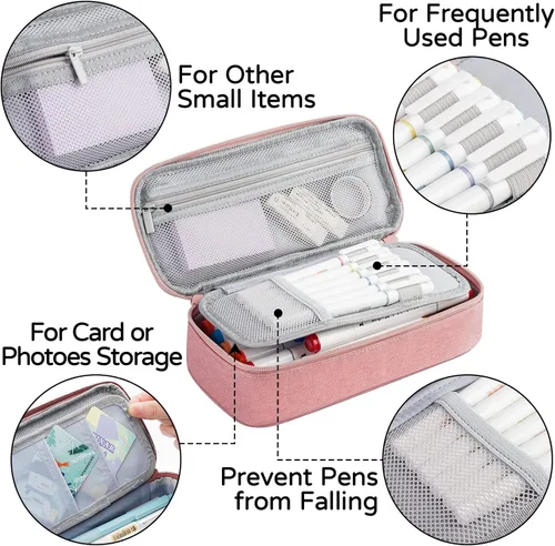 Miniatura 4 de WEMATE Estuche para lápices, organizador grande de almacenamiento para papelería, esencial para el regreso a la escuela, imprescindible para el Rosa